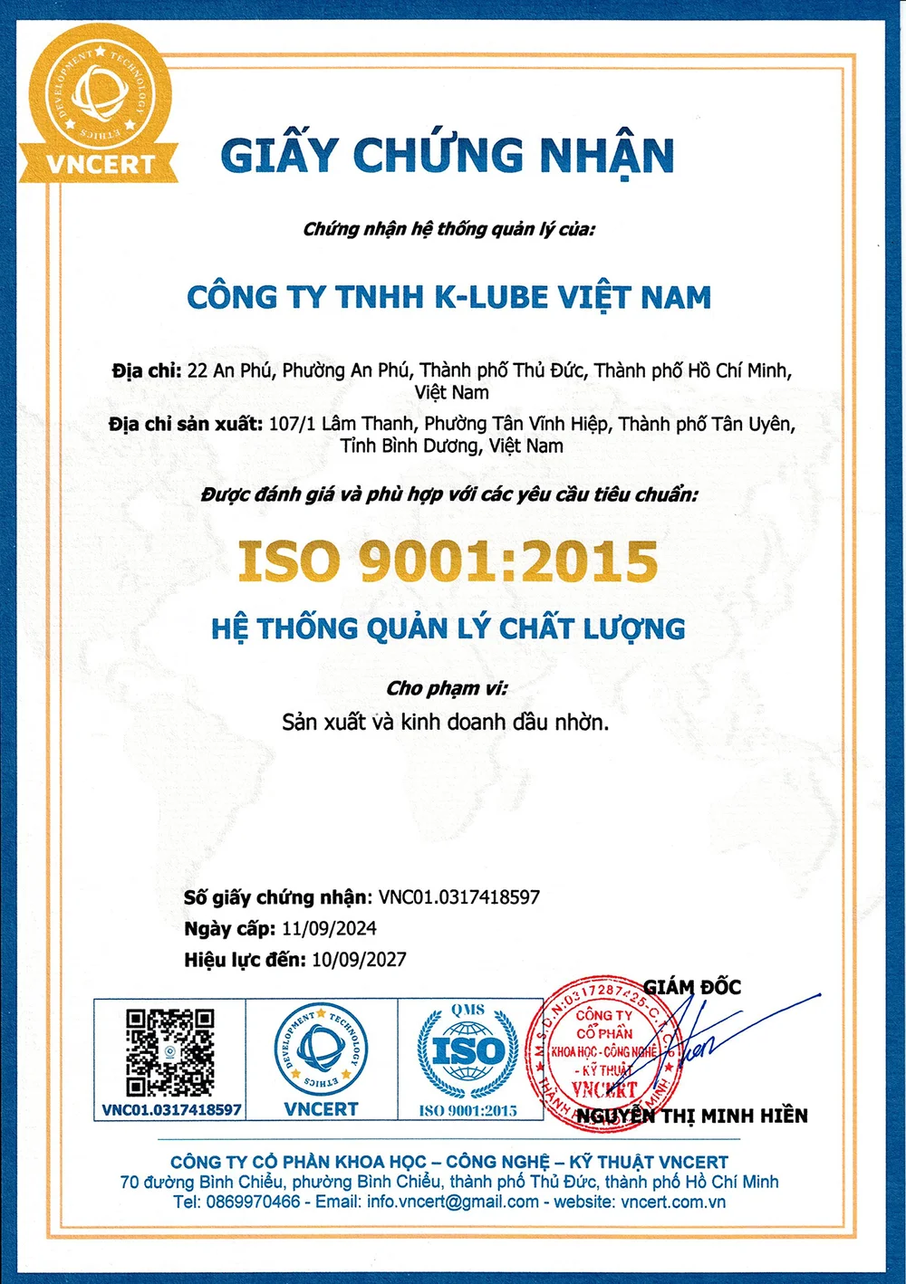 Giấy chứng nhận ISO 9001:2015